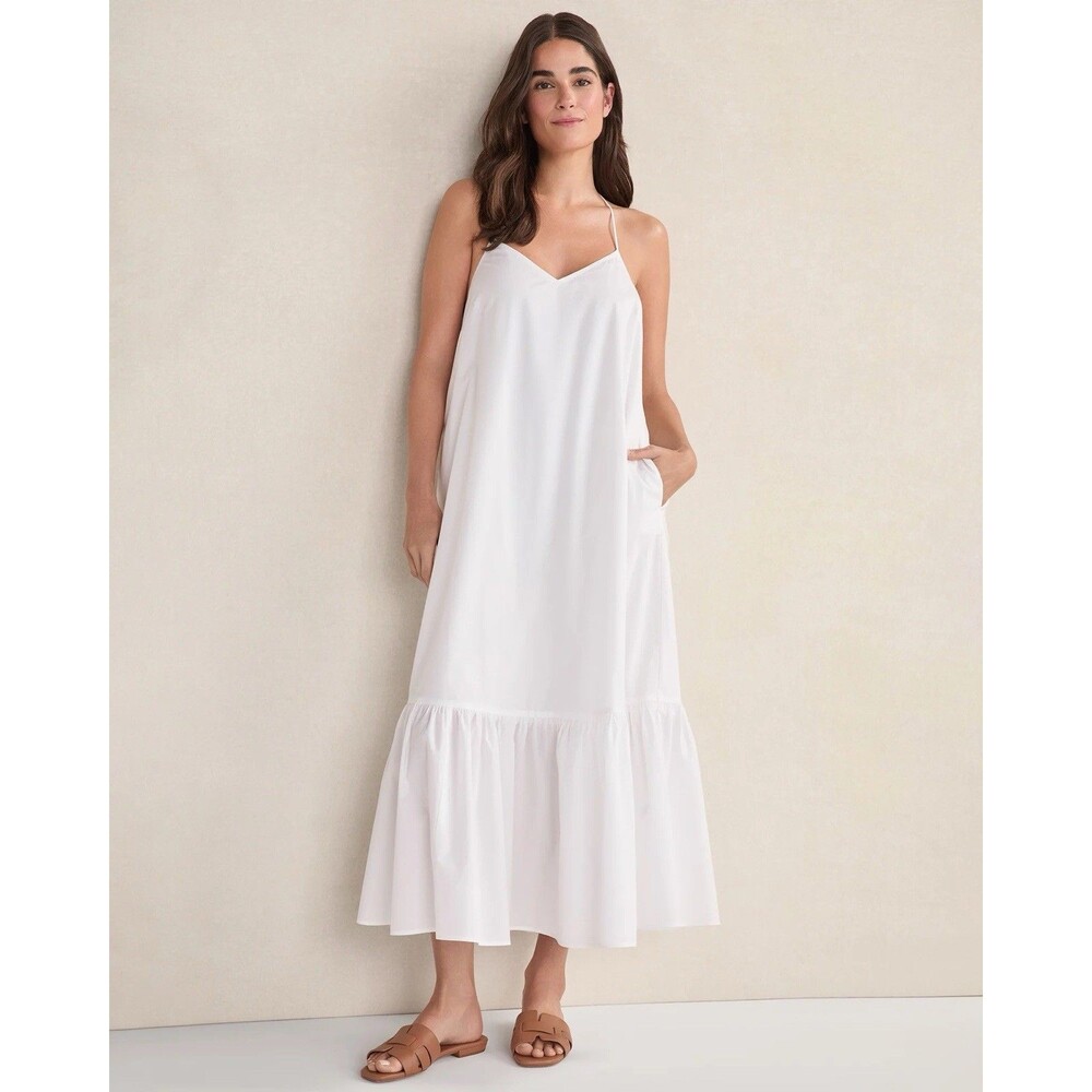 Haven Well Within Organic Cotton Poplin Tiered Midi Dress S White Pockets